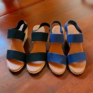 Tommy Bahama Wedges Navy and Black (new) TWO PAIRS! 8M